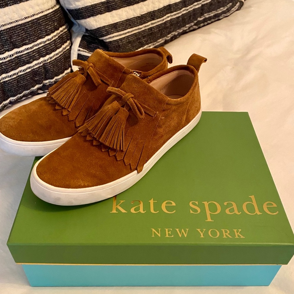 Kate Spade Brown Lenna Suede Tassel Sneakers 8.5